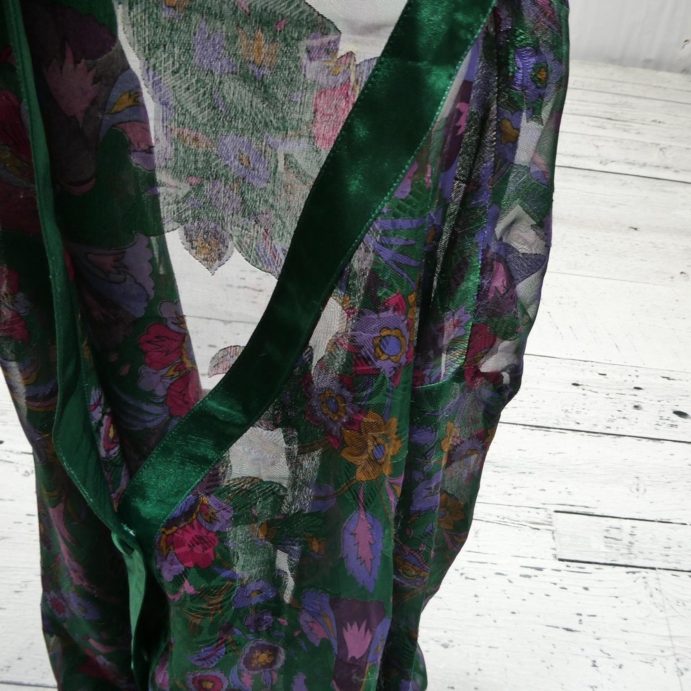 Vintage Victoria's Secret Robe Womens M/L Green Floral Chiffon Kimono Sheer - Picture 6 of 10